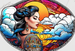 The name “Inez” with clouds backgroud tattoo idea