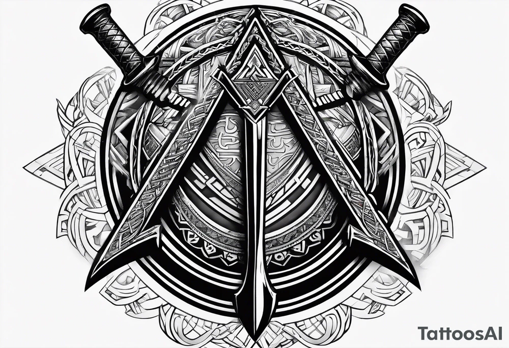 Valhalla valknut shield axe sword tattoo idea
