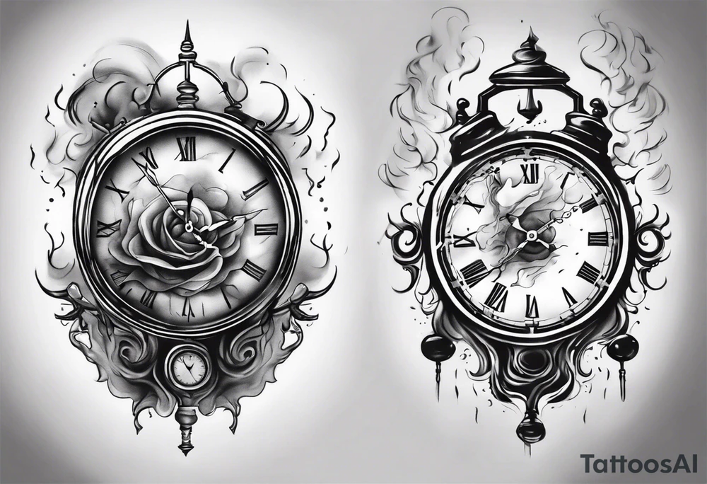 Modern clock fading with smoke 2023 edition tattoo idea