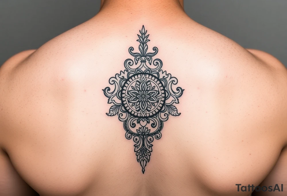 Tori on a man’s hand with designs tattoo idea
