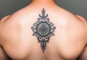 Tori on a man’s hand with designs tattoo idea