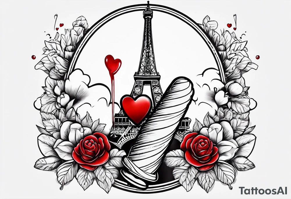 small ice cream cone with small red heart on it somewhere while representing Paris tattoo idea