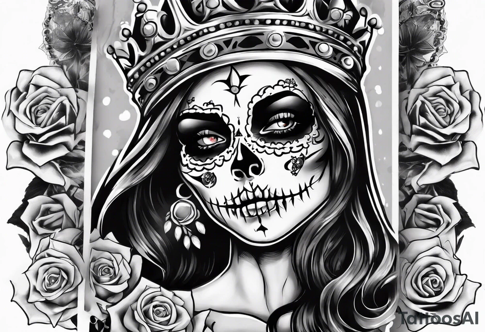 santa la muerta with money and crown
on the card tattoo idea