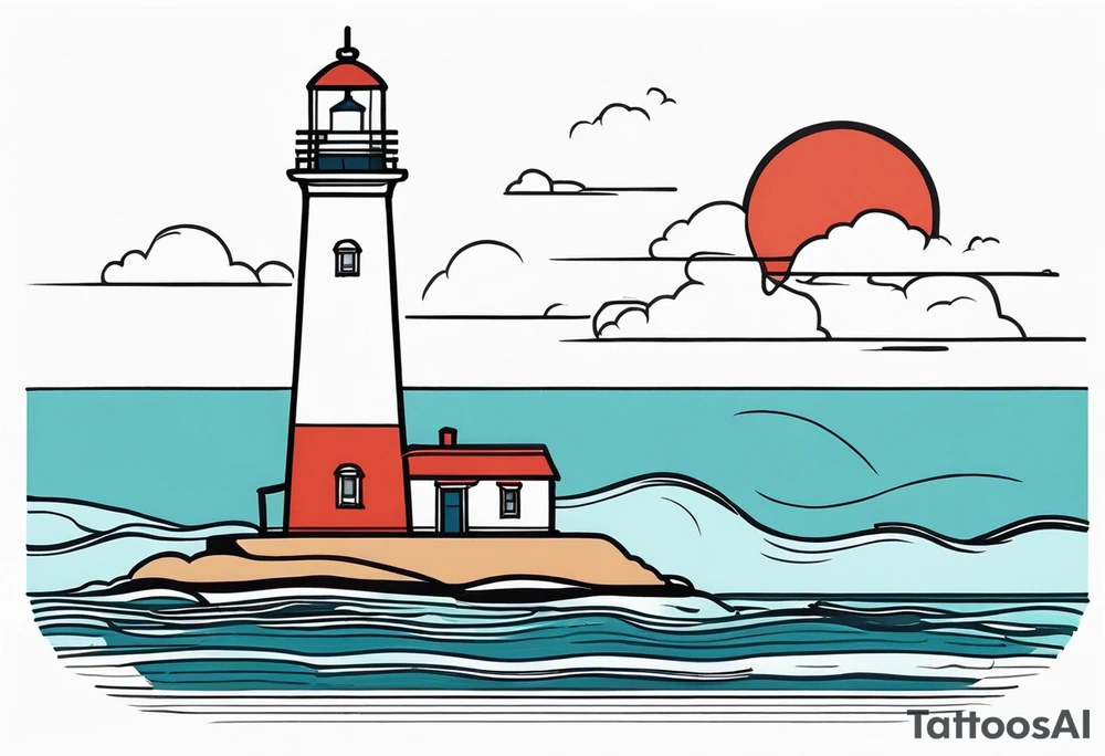 lighthouse very fine line, colored. also rough sea close to the lighthouse tattoo idea