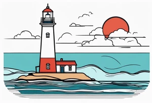 lighthouse very fine line, colored. also rough sea close to the lighthouse tattoo idea