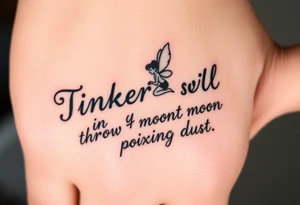 Tinkerbell sitting on a crest moon thrown pixie dust tattoo idea