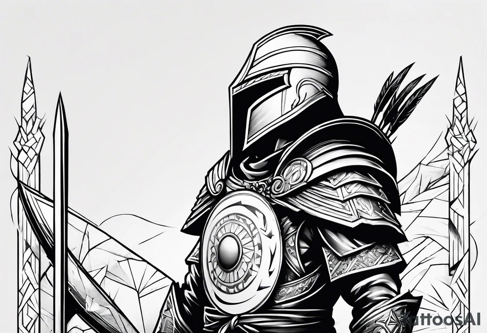 a spear pointing down with a shield in front of it tattoo idea a spear pointing down with a shield in front of it tattoo idea