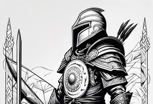a spear pointing down with a shield in front of it tattoo idea