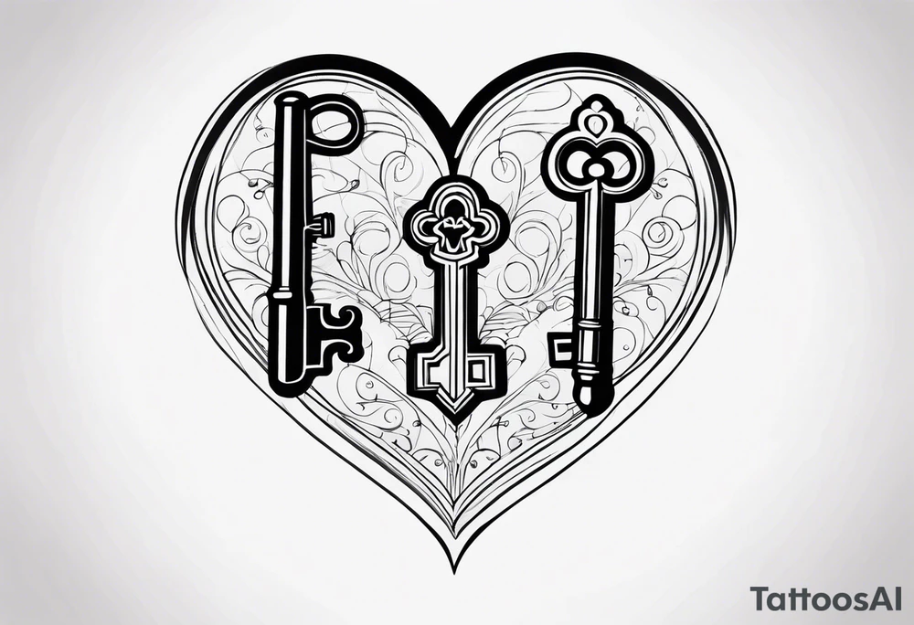 Antique keys heart shaped tattoo idea
