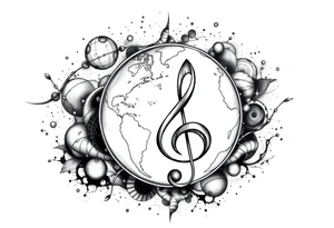 system of the universe with earth and a clef for my love to music, tattoo idea