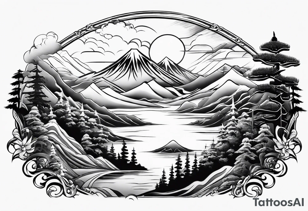 Montagne avec samouraï tattoo idea