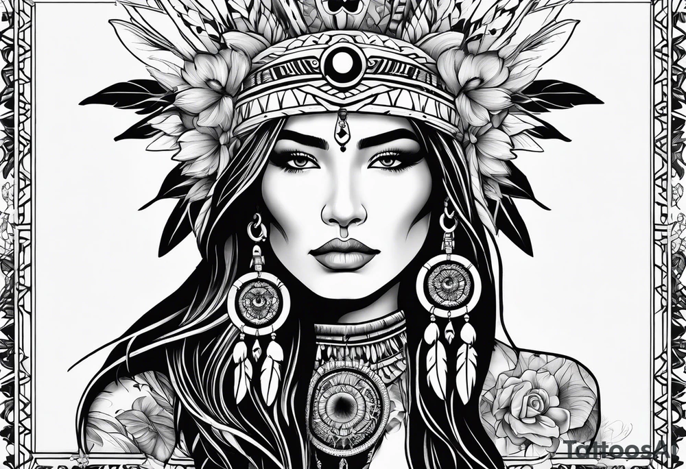 Native american,gemini, flowers, dream catcher, tattoo idea