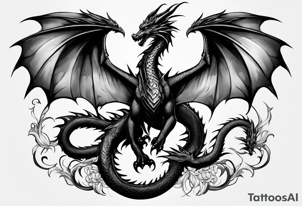 Family of five dragons, Mother with wings spread tattoo idea