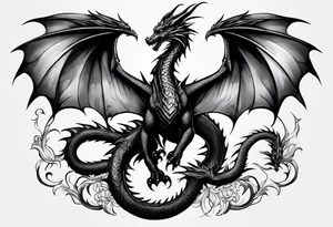 Family of five dragons, Mother with wings spread tattoo idea
