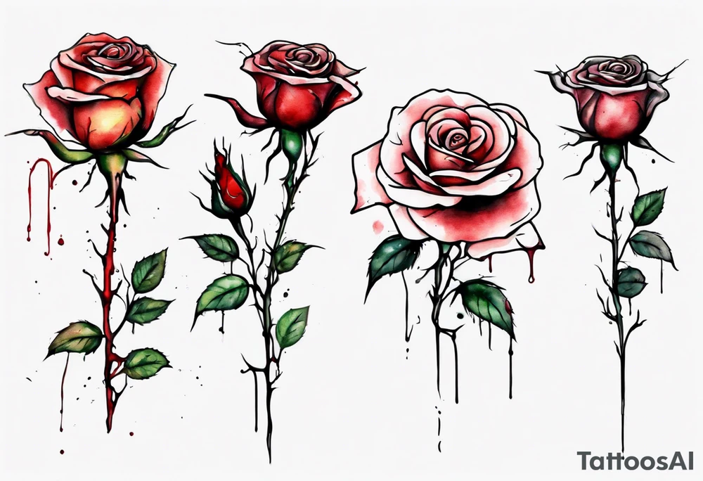 bleeding rose, tall, simple, one line, watercolor, replace the stem with the name Jesus tattoo idea