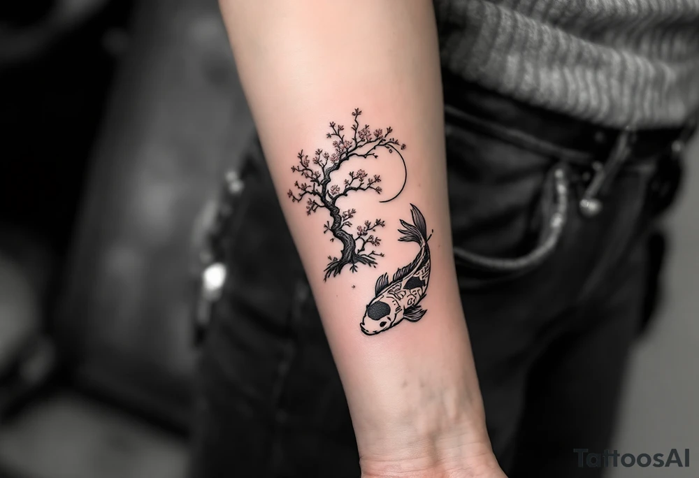 sakura tree, a moon, a koi fish tattoo idea