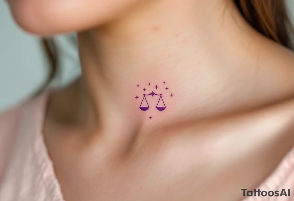 A tiny pink Libra symbol floats above a gradient Libra stars constellation fading from teal to violet. tattoo idea