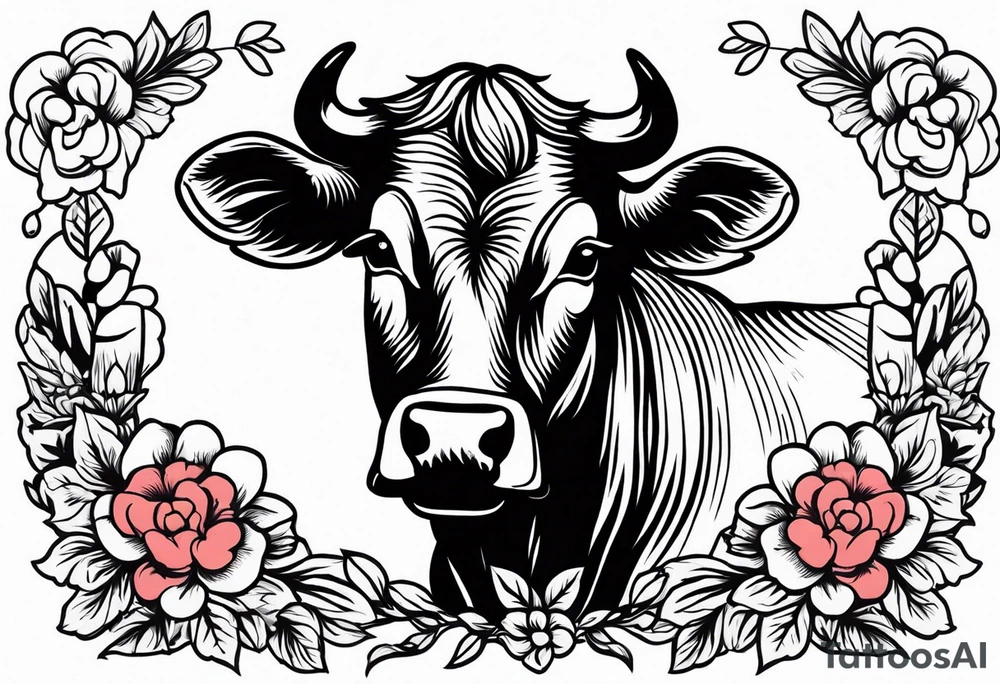 cow

old school vintage simple traditional design with vintage flowers surrounding
bold color simple tattoo idea