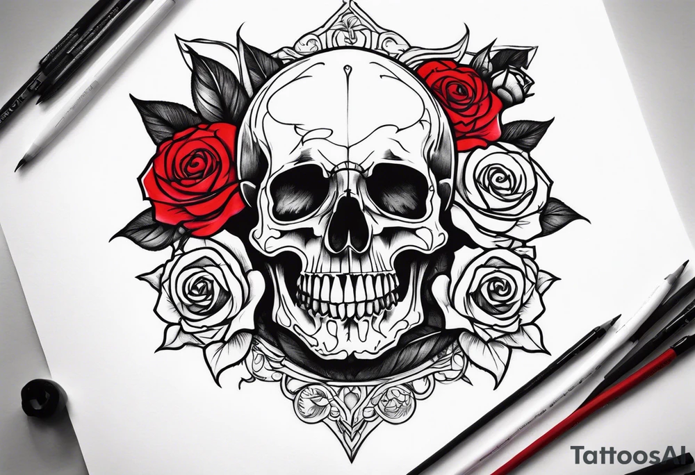 skull and roses tattoo idea