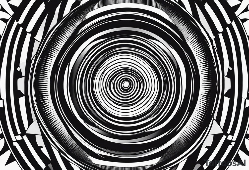 Concentric circles with alternating rings that flip from black to white every 90 degrees, alternating tattoo idea