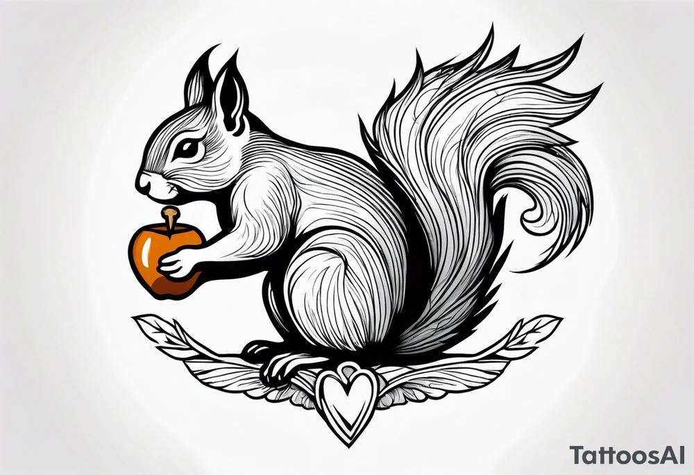 Squirrel with angel wings holding a nut tattoo idea