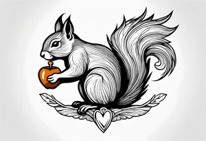 Squirrel with angel wings holding a nut tattoo idea
