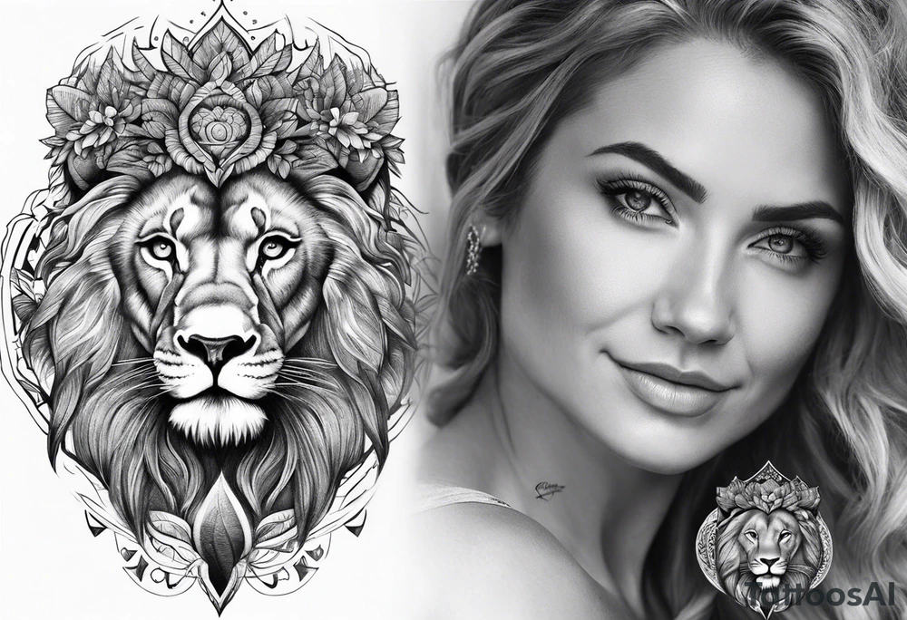 Tree of life arm tattoo into woman and lion tattoo idea