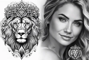 Tree of life arm tattoo into woman and lion tattoo idea