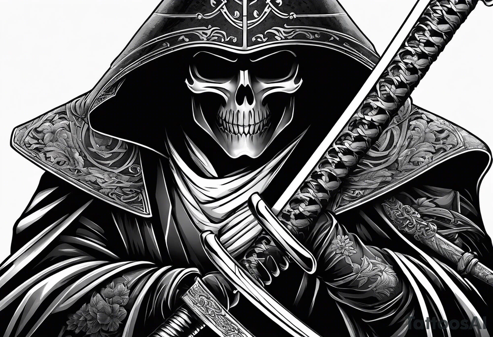 katana with grim reaper tattoo idea
