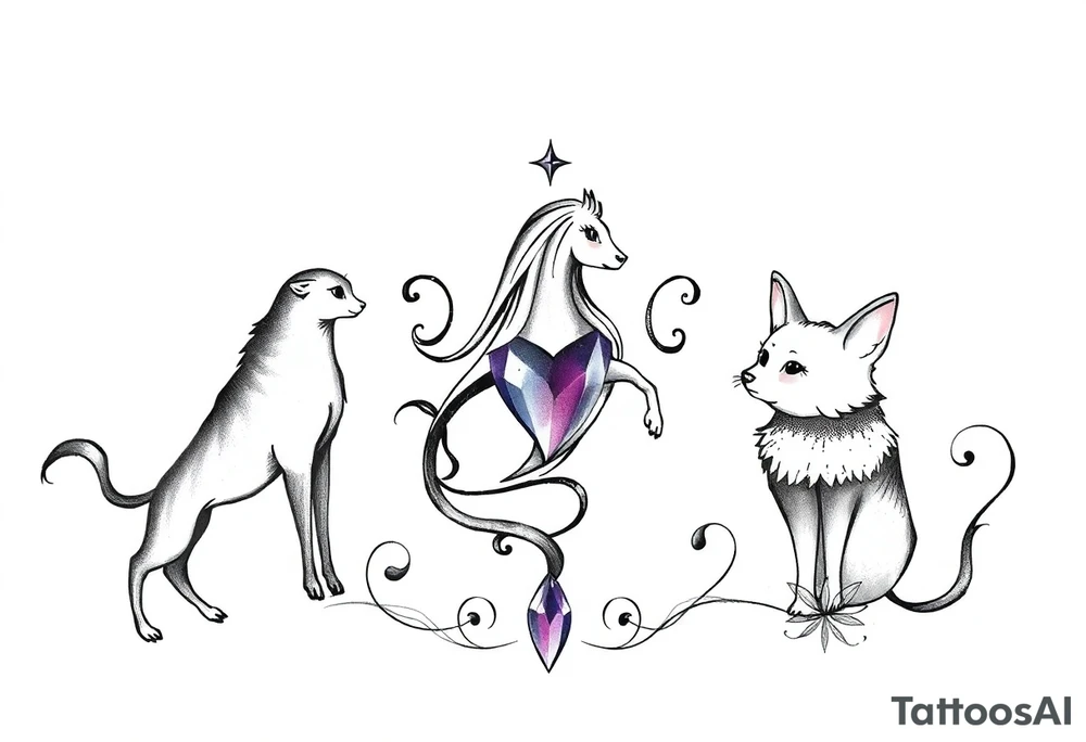Zodiac sign Aquarius amethyst birthstone mother of 3 girls loves animals tattoo idea