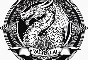Valhalla sword shield dragon axe valkyrie tattoo idea