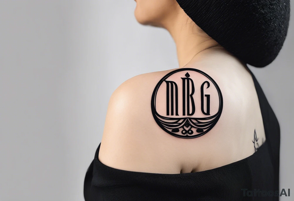 minimalist logo-style tattoo that consists only of the letters 'MRBG'. simple and not too fancy, just the clean and bold letters arranged in a stylish way. tattoo idea