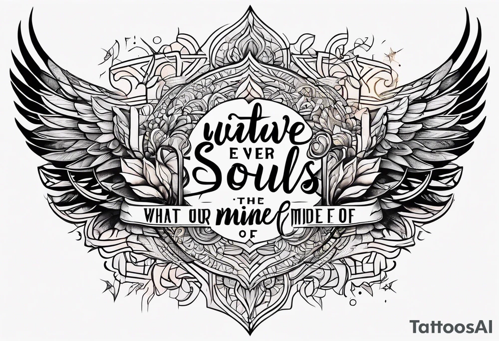 Script lettering saying"What ever our souls are made of, his and mine are the same" tattoo idea