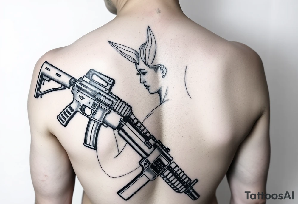 Curvy woman with ak 47 and a uzi tattoo idea