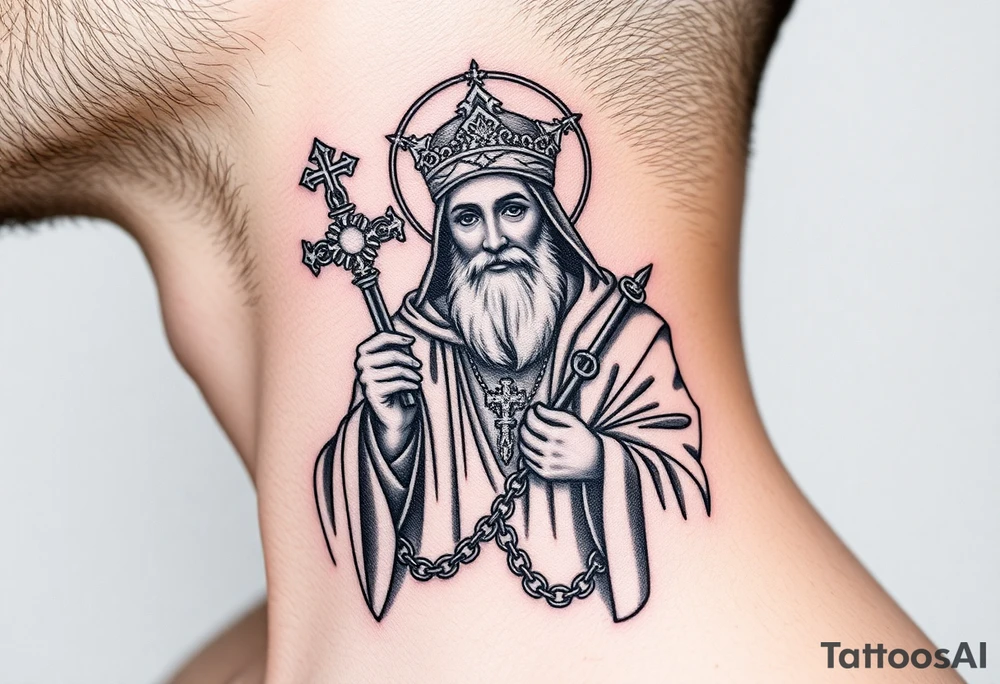 russian christian orthodox saint holding the russian orthodox thurible chains tattoo idea