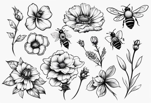 eine kleine süsse biene die sich bei einer Blume ihren nektar absaugt tattoo idea