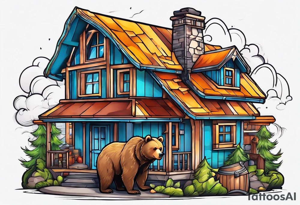bear building a house tattoo idea