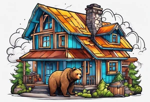 bear building a house tattoo idea