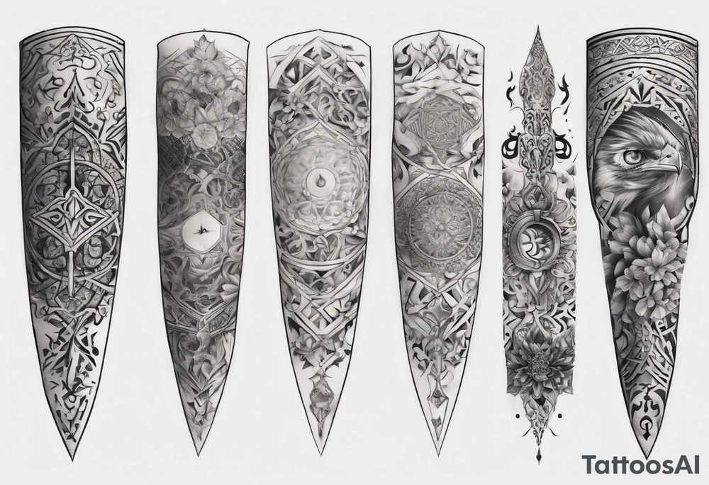 arabic sleeve realistic tattoo idea