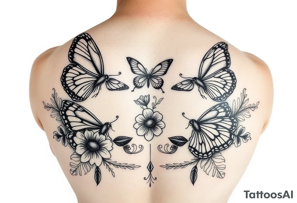 Ornamental floral butterflies traditional tattoo idea