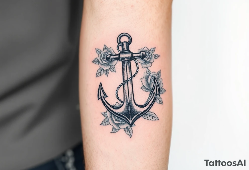 Anchor and roses tattoo idea