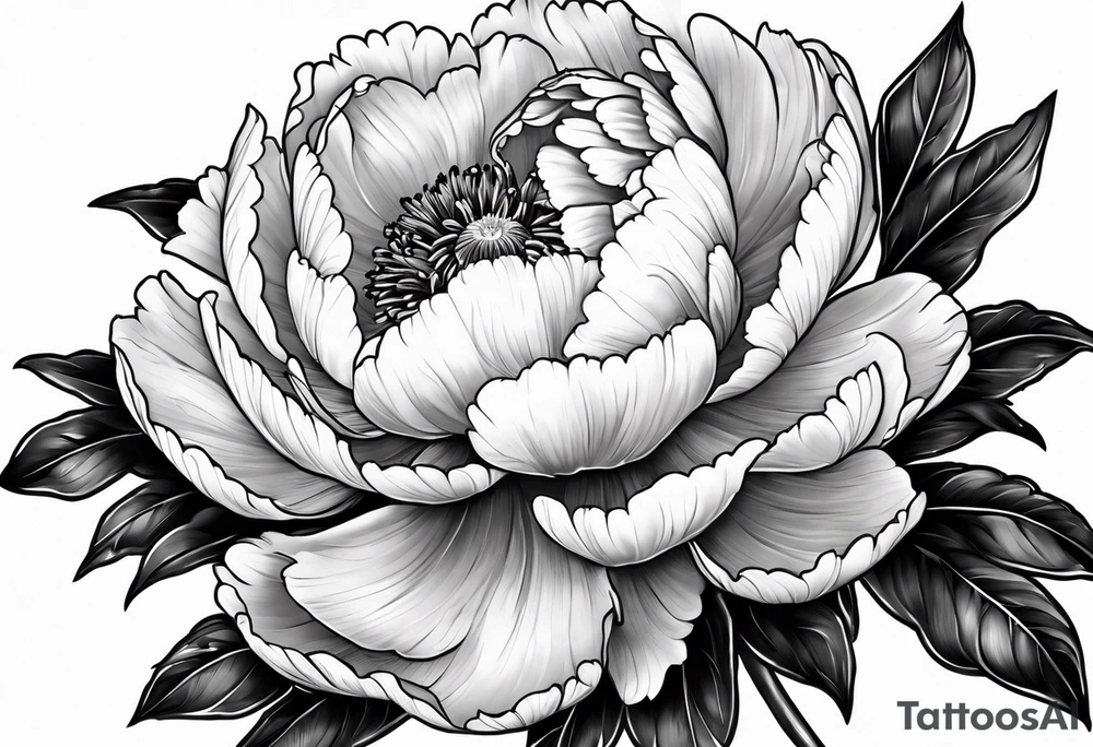 red peony with bee tattoo idea