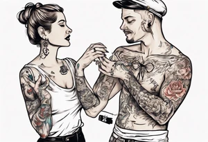 woman giving man a tattoo on heart tattoo idea