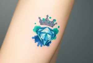 A crown floating above a faceted diamond, with a subtle gradient of deep emerald green and royal blue tattoo idea