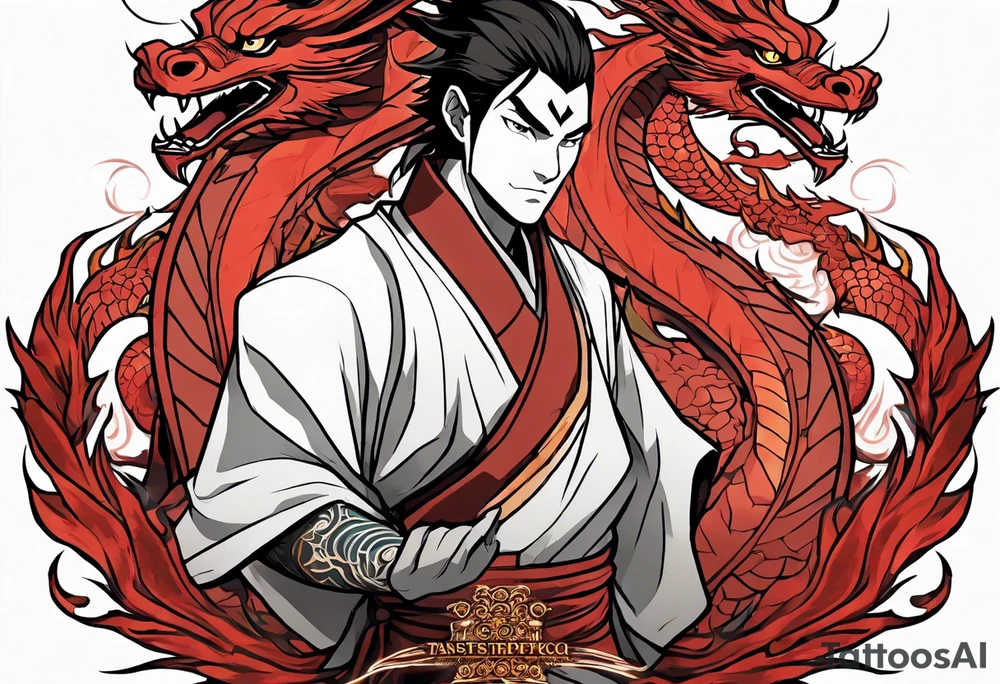 Zuko from Avatar the Last Airbender bending lightning with the red dragon around him tattoo idea