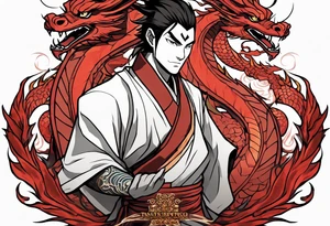 Zuko from Avatar the Last Airbender bending lightning with the red dragon around him tattoo idea