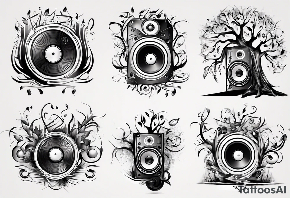 music speaker note tree stave DJ tattoo idea