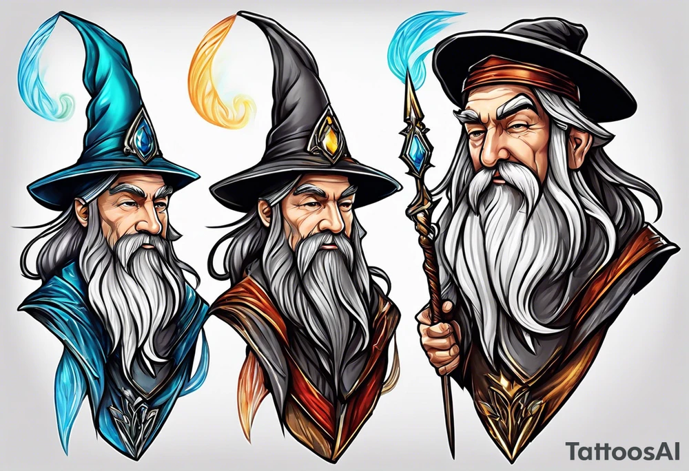Middle age wizard with air staff tattoo idea