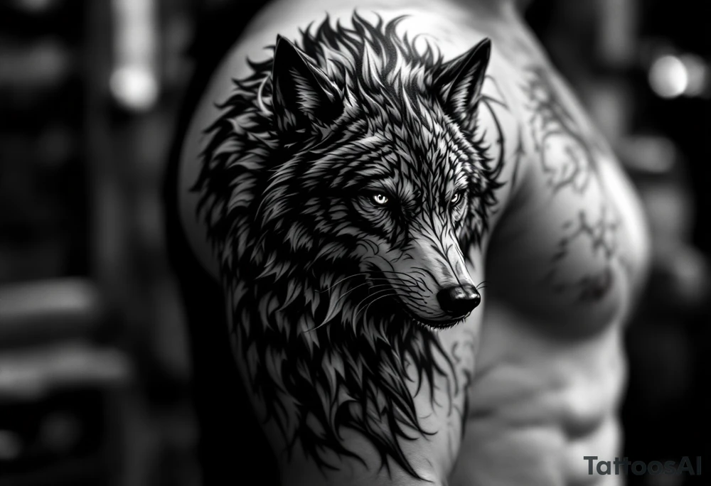 A PWERFUL MAJESTIC ALTERED MAJESTIC DREAM WOLF tattoo idea