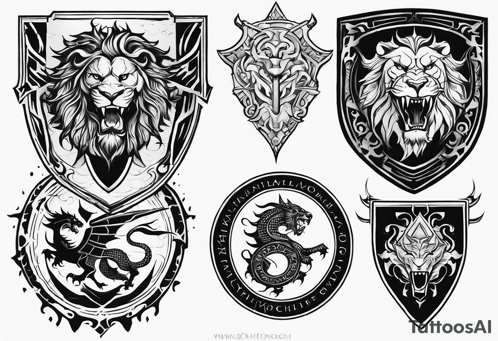Valhalla shield sword lion dragon tattoo idea